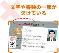 文字や書類の一部が欠けている