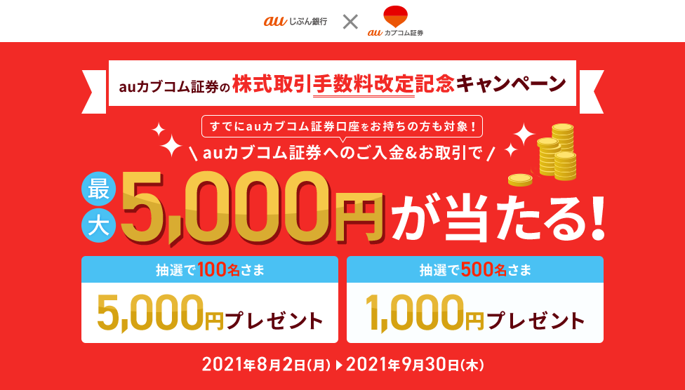 auカブコム証券への入金&取引で当たる