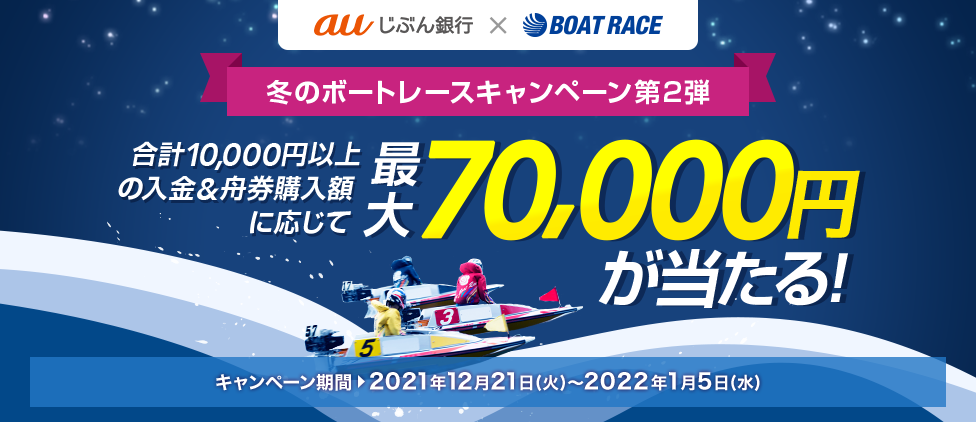 合計10,000円以上の入金&舟券購入額に応じて最大70,000円が当たる!