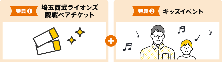 特典①埼玉西武ライオンズ観戦ペアチケット+特典②キッズイベント