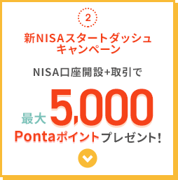 2.新NISAスタートダッシュキャンペーン NISA口座開設+取引で 最大5,000Pontaポイントプレゼント!