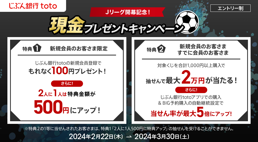 じぶん銀行toto Jリーグ開幕記念! 現金プレゼントキャンペーン