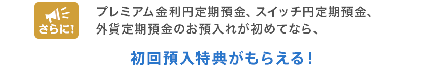 さらに！プレミアム金利円定期預金、スイッチ円定期預金、外貨定期預金のお預入れが初めてなら、