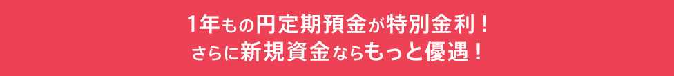 1年もの円定期預金が特別金利!さらに新規資金ならもっと優遇!