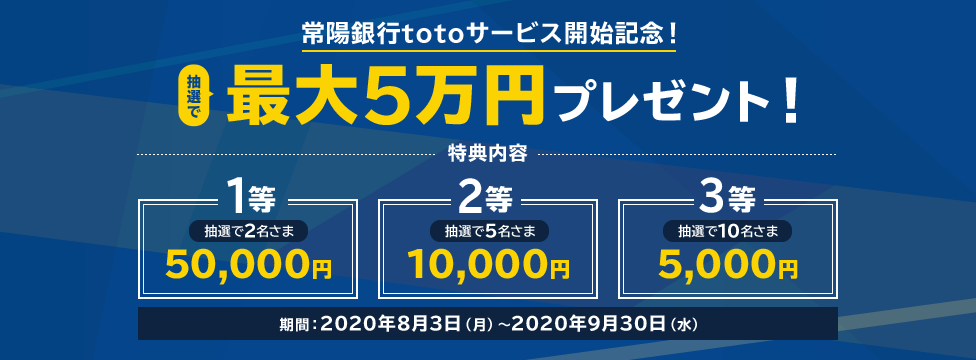 常陽銀行totoサービス開始記念!抽選で最大5万円プレゼント!