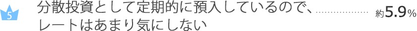 分散投資として定期的に預入しているので、レートはあまり気にしない…約5.9% 分散投資として定期的に預入しているので、レートはあまり気にしない…約5.9%