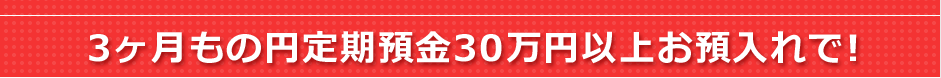 3ヶ月もの円定期預金30万円以上お預入れで! 3ヶ月もの円定期預金30万円以上お預入れで!