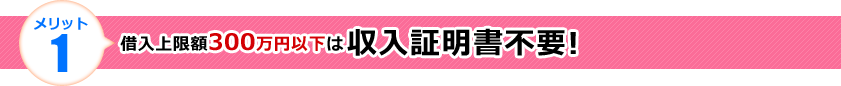 メリット1 借入上限額300万円以下は収入証明書不要! メリット1 借入上限額300万円以下は収入証明書不要!