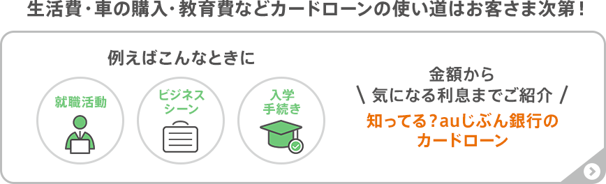生活費・車の購入・教育費などカードローンの使い道はお客さま次第!知ってる?auじぶん銀行のカードローン